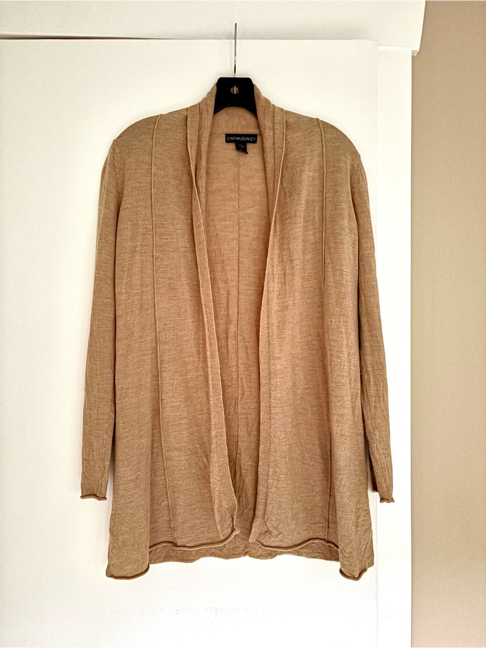 Cynthia Rowley Open-Front Beige/Tan Draped Cardigan 100% Merino